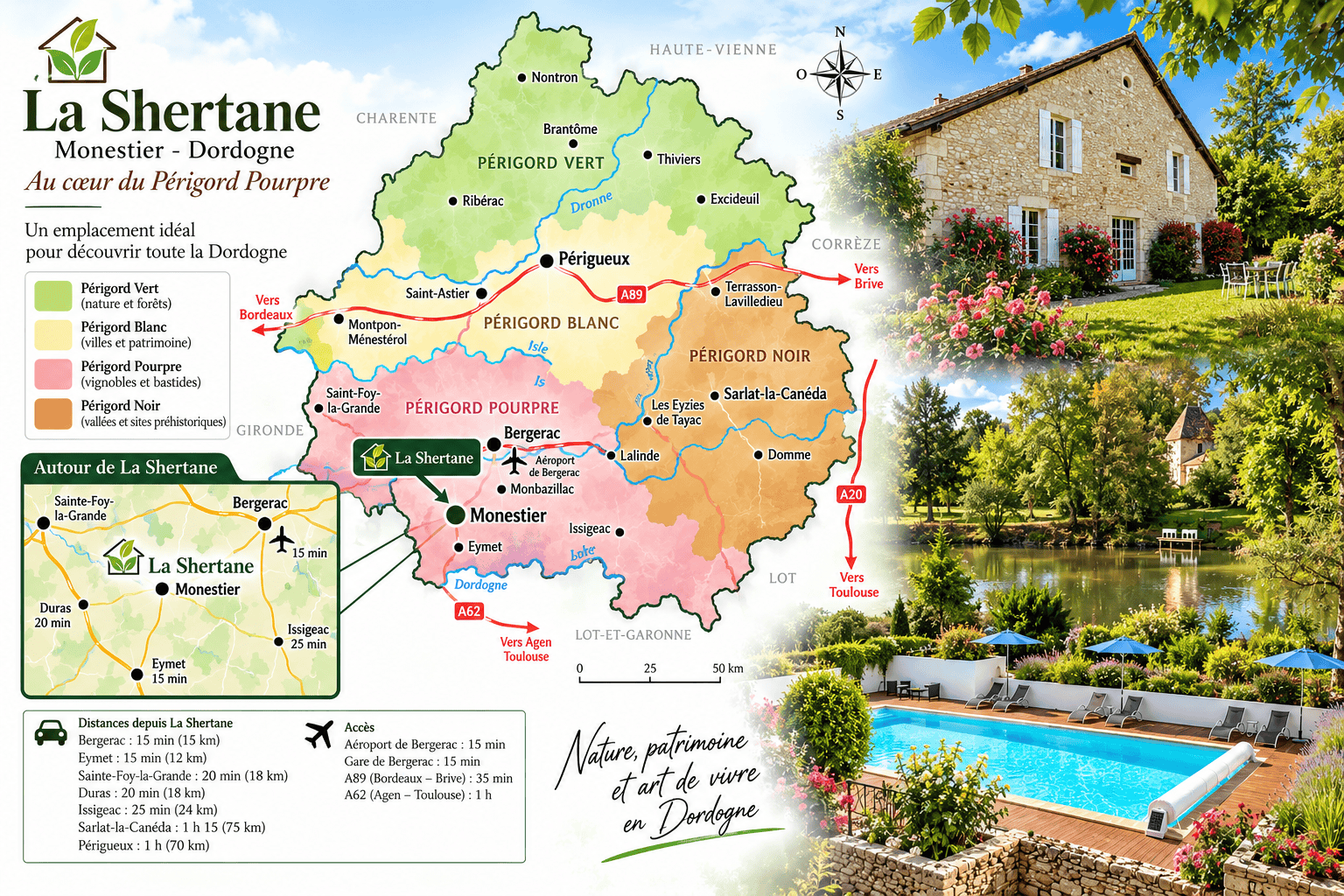 Localisation de la Shertane en Dordogne